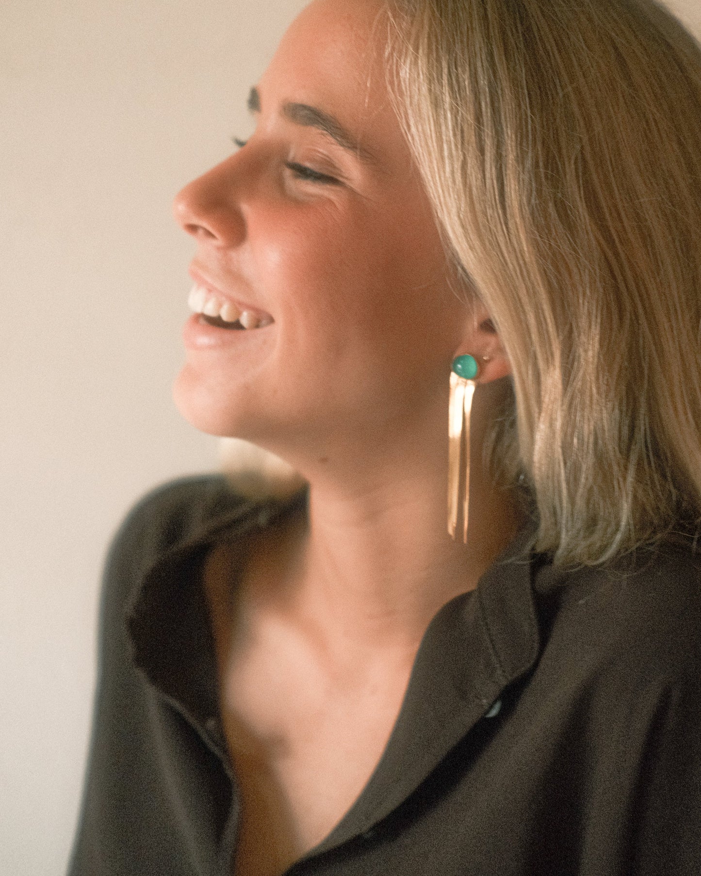 Brincos Fita com Ágata Verde