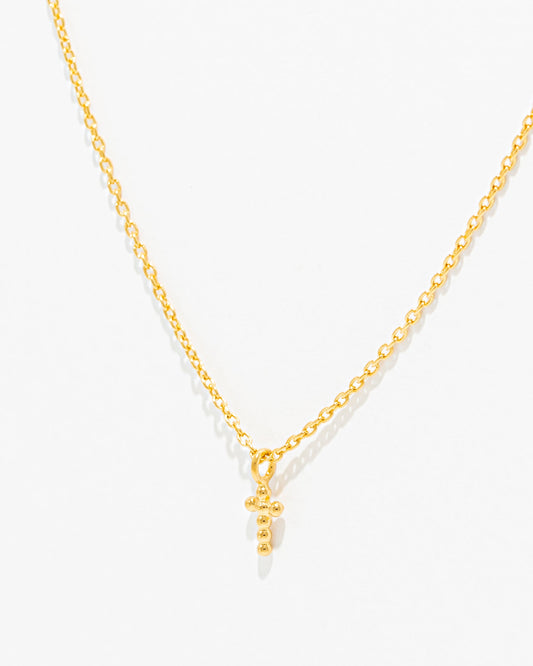 OURO Colar Cruz Fio Bolinhas Mini