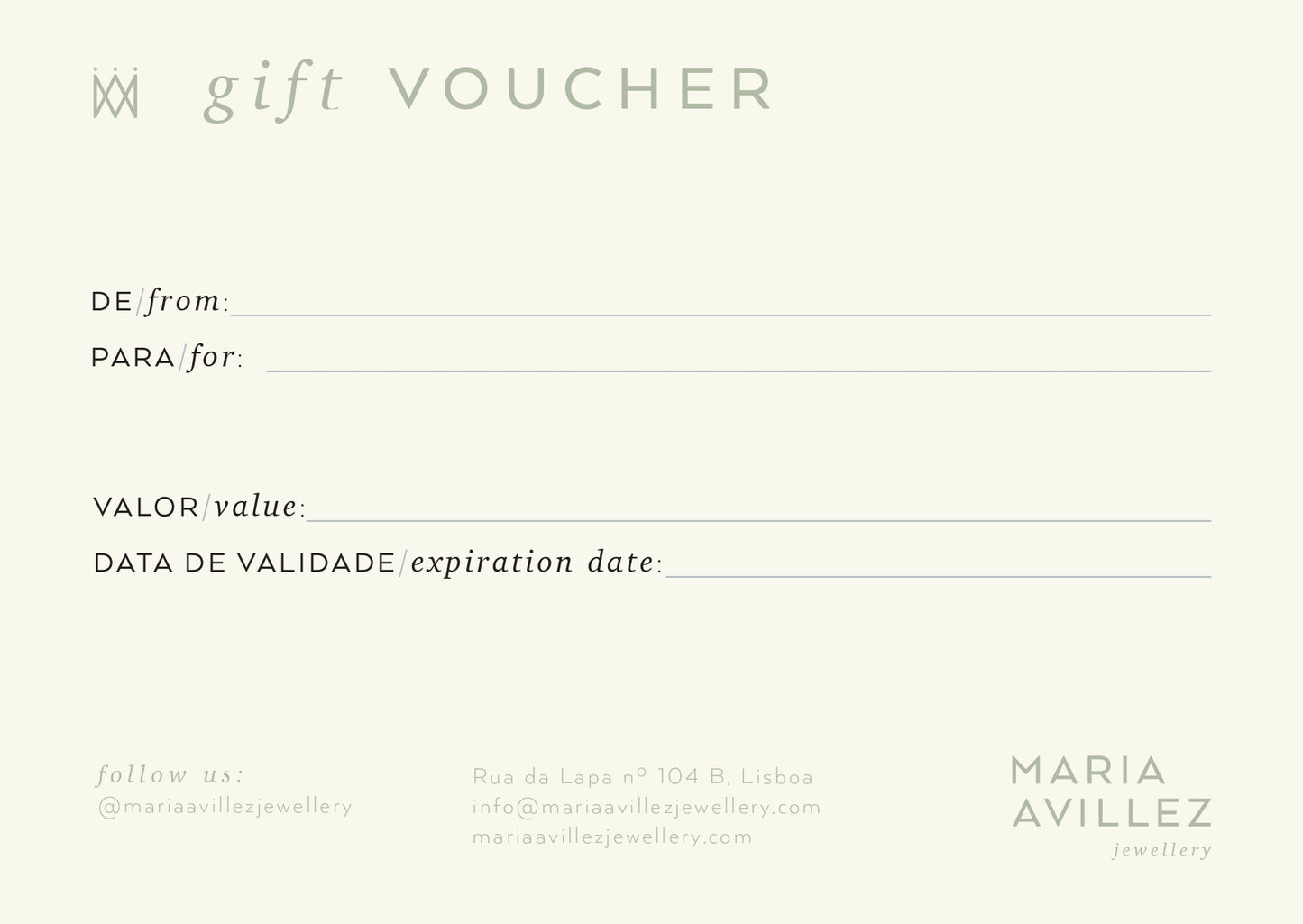 Gift Voucher Maria Avillez Jewellery