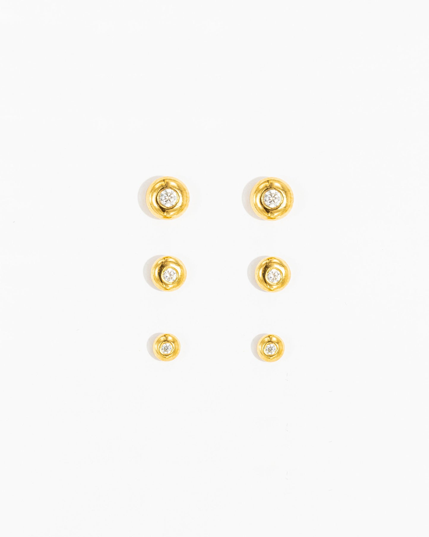 OURO Brincos Bola com Diamante