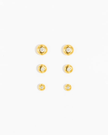 OURO Brincos Bola com Diamante