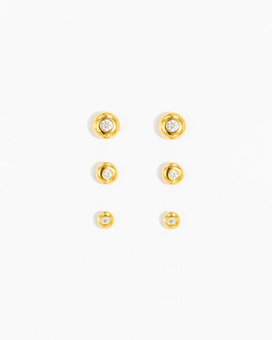 OURO Brincos Bola com Diamante