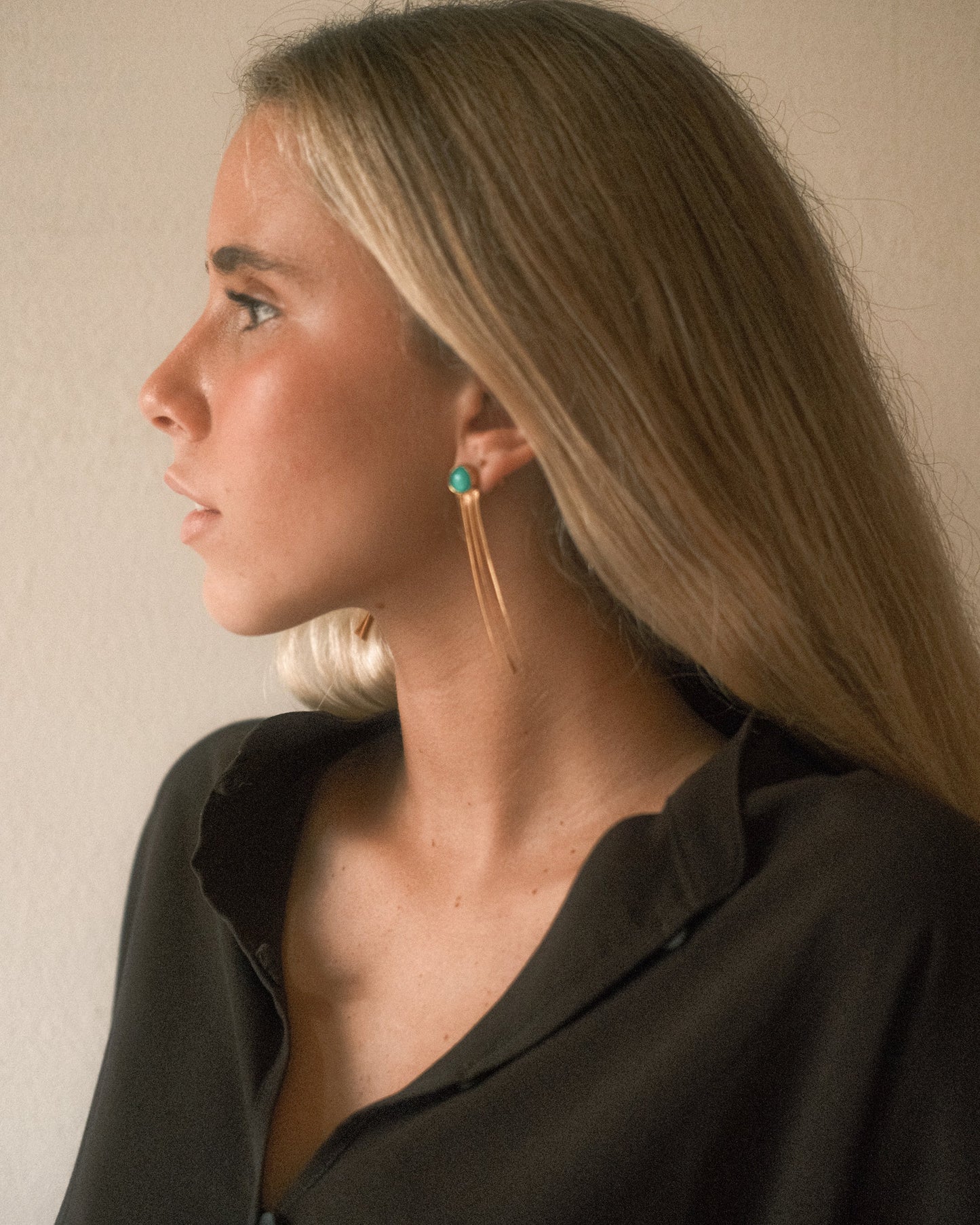 Brincos Fita com Ágata Verde