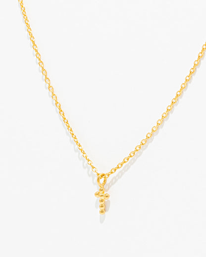 OURO Colar Cruz Fio Bolinhas Mini