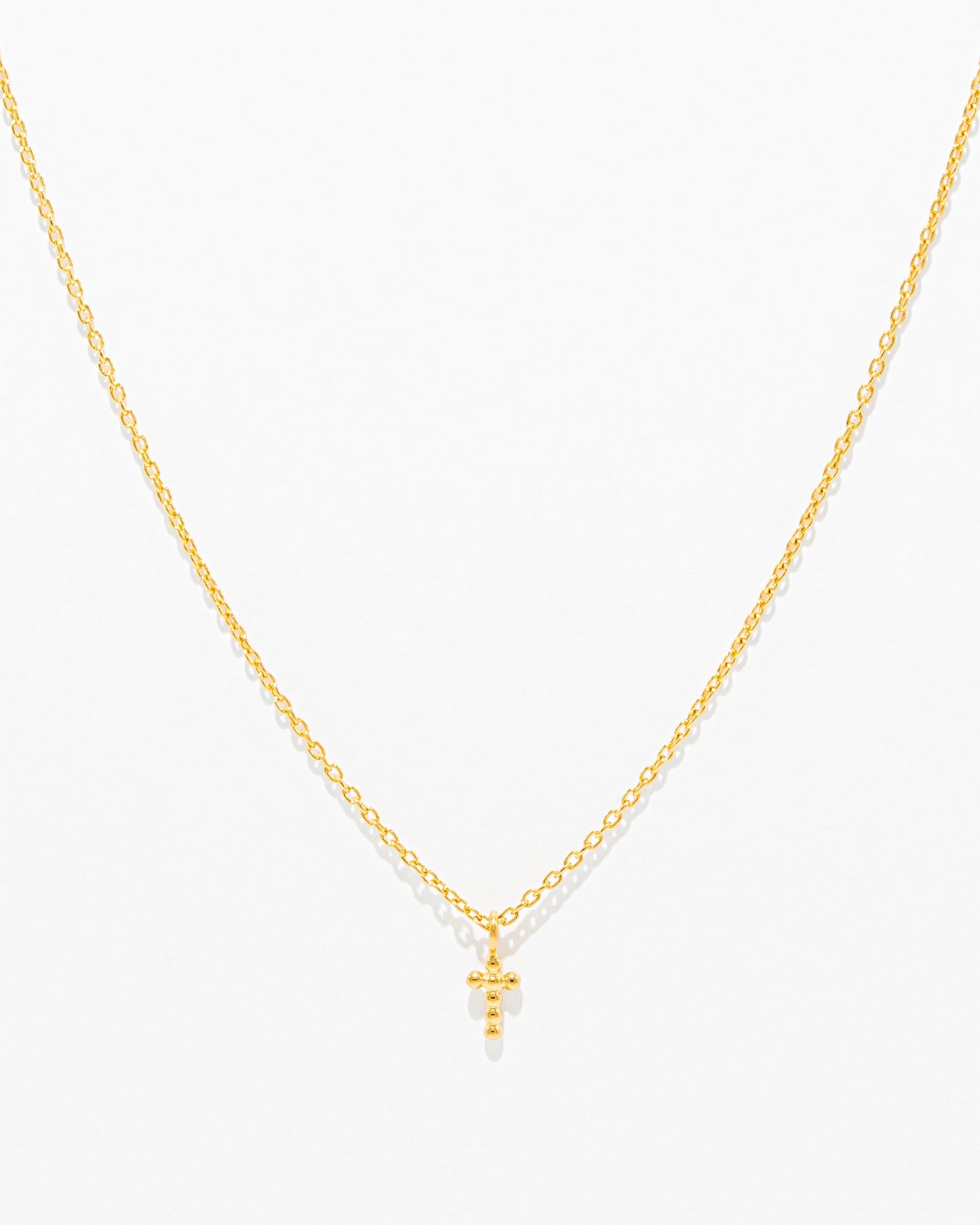 OURO Colar Cruz Fio Bolinhas Mini