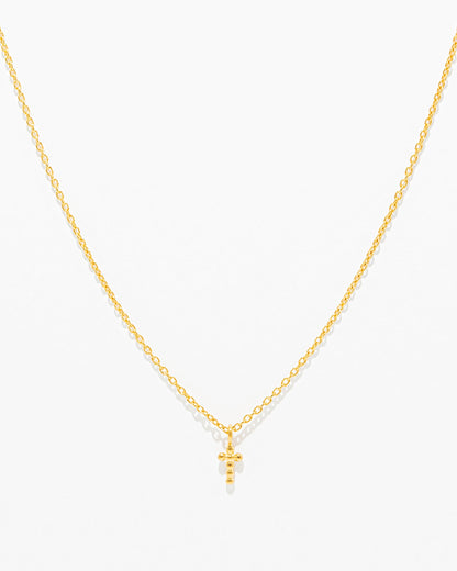 OURO Colar Cruz Fio Bolinhas Mini