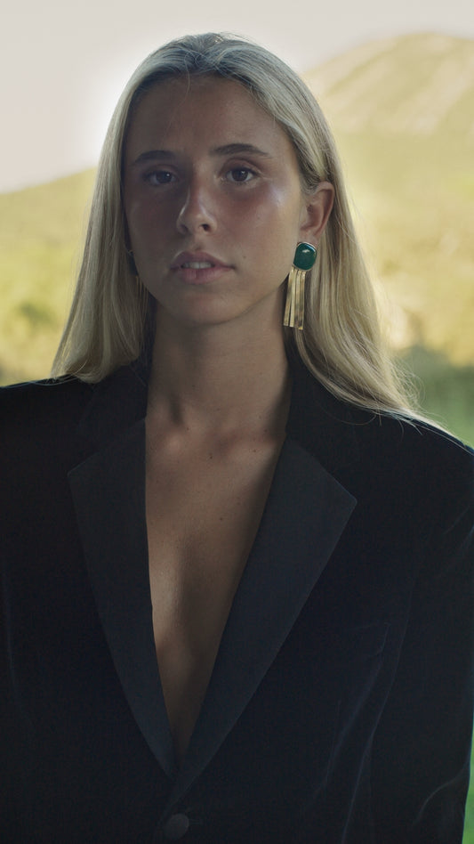 Ribbon Earrings with Square Stone